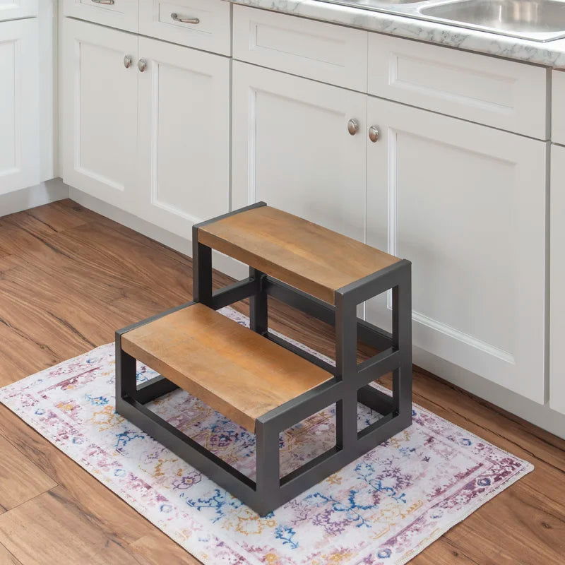 Furnishiaa 2 Step Solid Wood & Metal Step by Step Stool - Furnishiaa -  -
